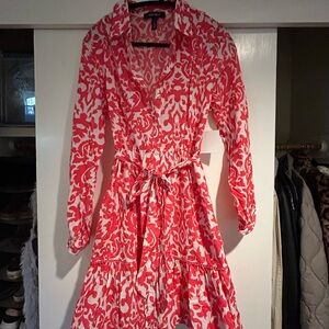 Ellen Tracy Red and White Long Sleeve Dress